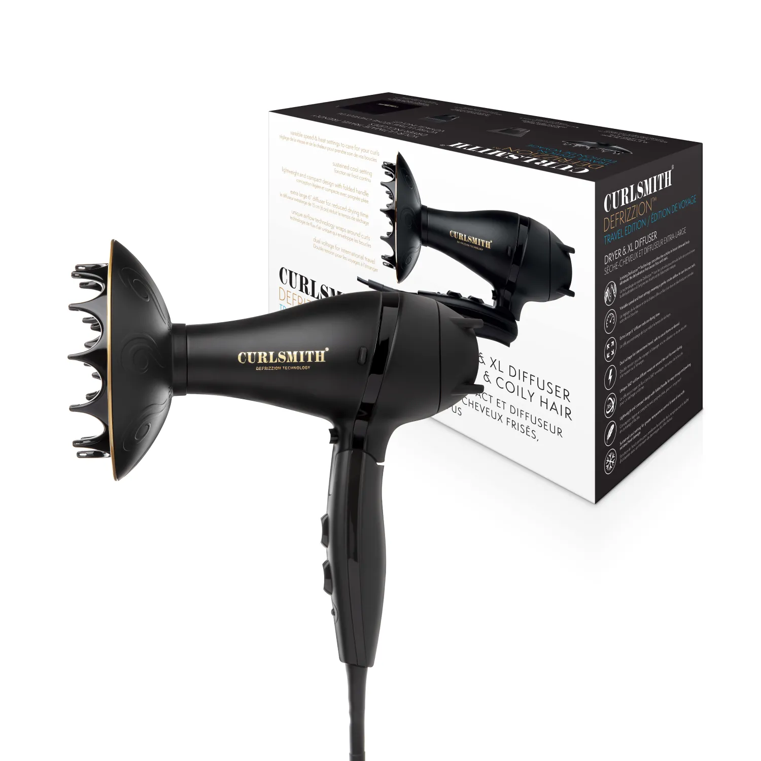 Hot Tools Curlsmith Travel Defrizzion hairdryer including XL diffuser