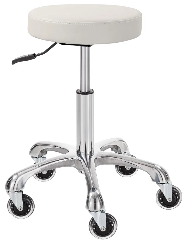 Elitè Pro Saddle With Back Stool Round Seat White Eco-Leather Upholstery Aluminum Base