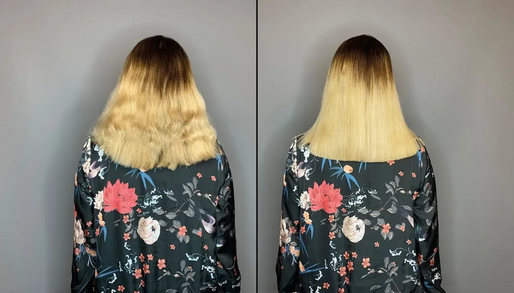 Vorher-Nachherbild von nicht geglätteten und geglätteten Haaren