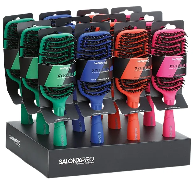 Xanitalia SalonXPro display stand with 12 colorful Xylo-Flex brushes